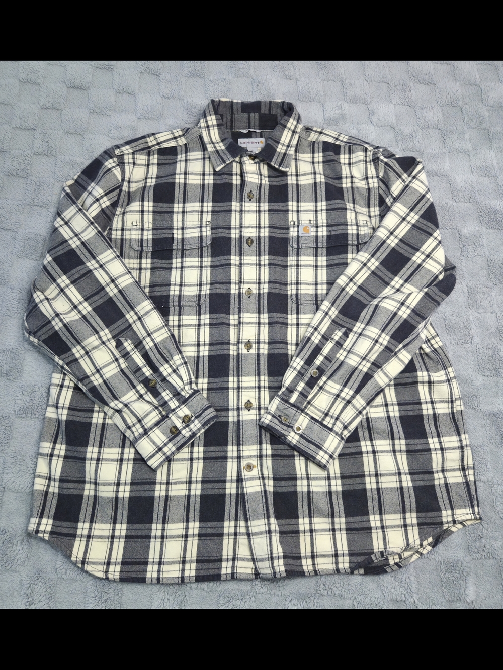 Carhartt Men's Plaid Flannel Shirt - Original Fit, Black And Off White - Picture 2 of 9